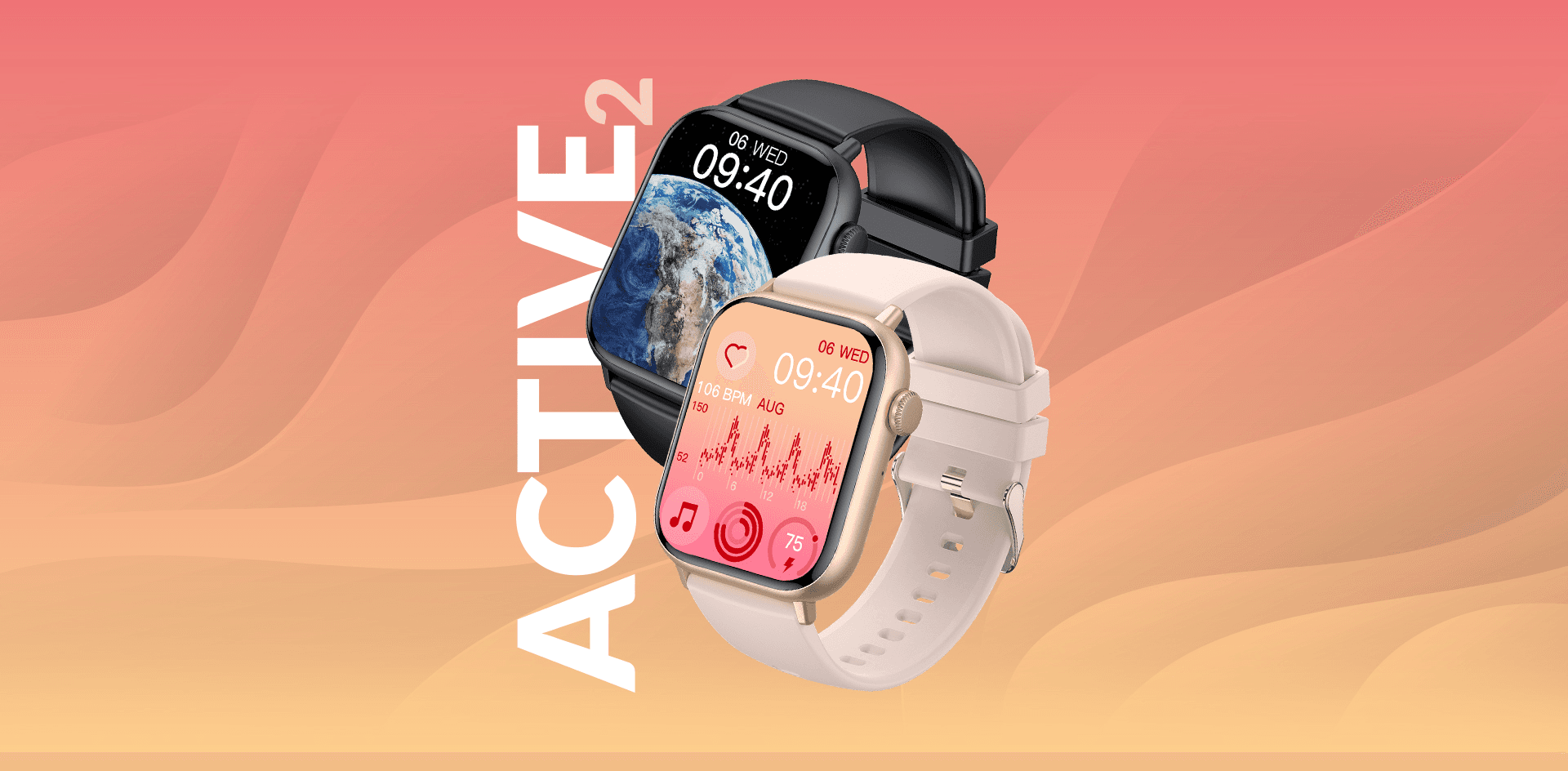 dwa smartwatche Active 2 czarny i różowy